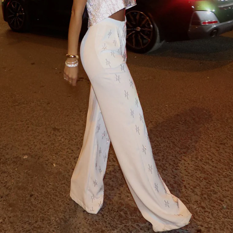 women's clothing  new mid-waist straight geometric suit Spice girls casual pants personalized trend spicy trousers - Deanwangkt