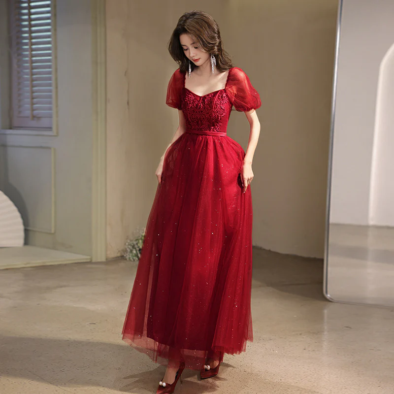 2025 Toast clothes Bridal women  new autumn and winter pregnant women return clothes Skinny burgundy wedding thank you banquet dress skirt - Deanwangkt