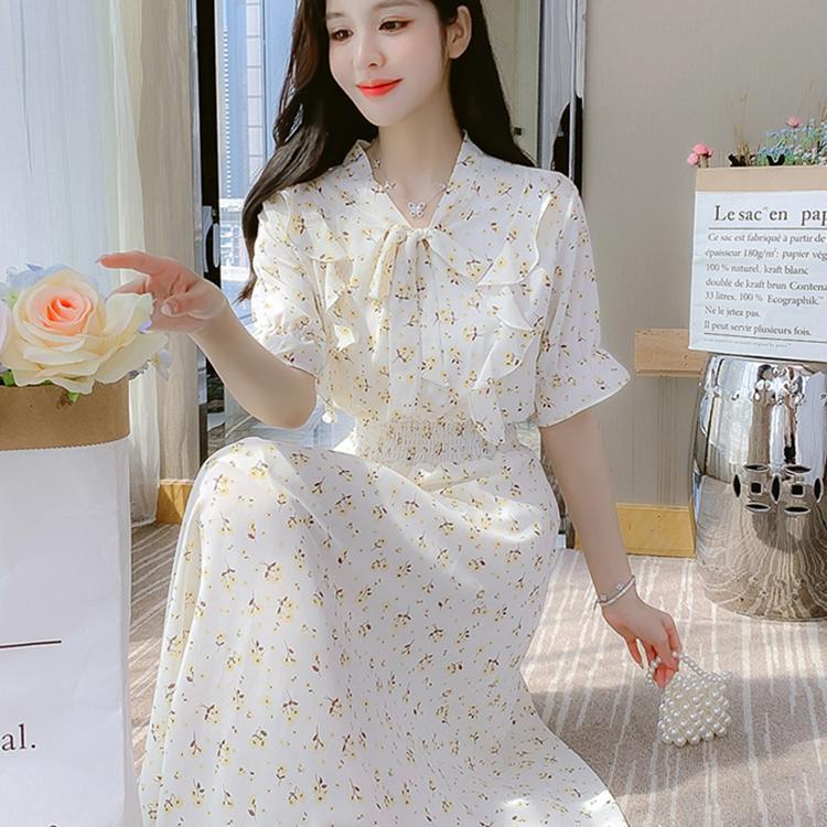 deanwangkt Style High-Grade Chiffon Dress for Women Spring and Summer  New Waist Slimming Elegant Floral Dress - Deanwangkt