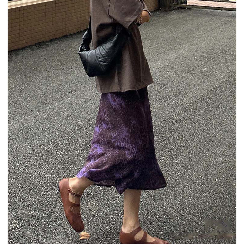 Siyuan, silk high-waisted fishtail skirt  spring and summer retro fishtail purple leopard print skirt 8956 - Deanwangkt