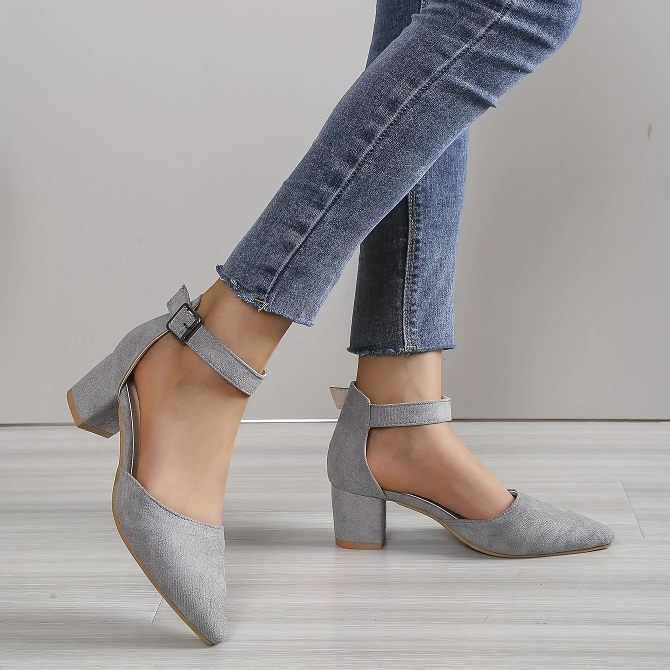 deanwangkt  Stylish Spring High Heels: Breathable Micro Suede, Secure Ankle Strap, Pointed Toe - All-Day Comfort & Versatility - Deanwangkt