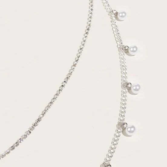 2025  3188 New Simple Versatile Small Pearl Pendant Tassel Side Pendulum Chain Diamond Chain Metal Chain Combination Waist Chain Body Chain - Deanwangkt