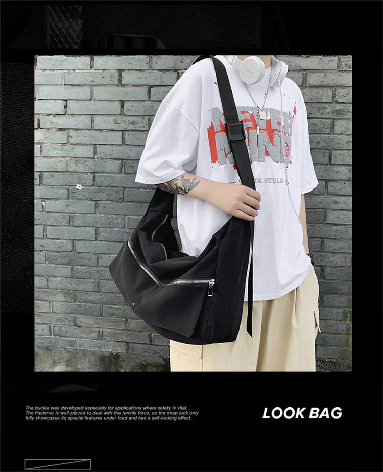 deanwangkt  Dark Style Tooling Function Trendy Brand Crossbody Bag Men's Street Hip-Hop Simple Large Capacity Student Class Bag Shoulder Bag - Deanwangkt