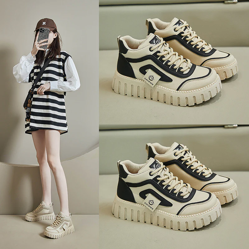 2025 spring new ins Korean version of high-top little white shoes female students high-top platform casual shoes street shot KT12261 - Deanwangkt