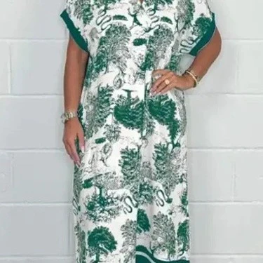 DEANWAQNGKT  Cross-Border New Arrival European and American  Independent Station Summer Women's Printed Loose Printed Short Sleeve Dress - Deanwangkt