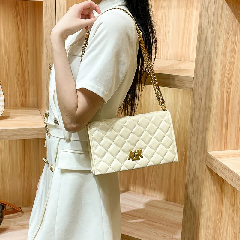 Hong Kong Genuine Leather Bag Classic Style Diamond Pattern Chain Bag Women's 204 Bag New Niche Shoulder Crossbody Small Square Bag - Deanwangkt