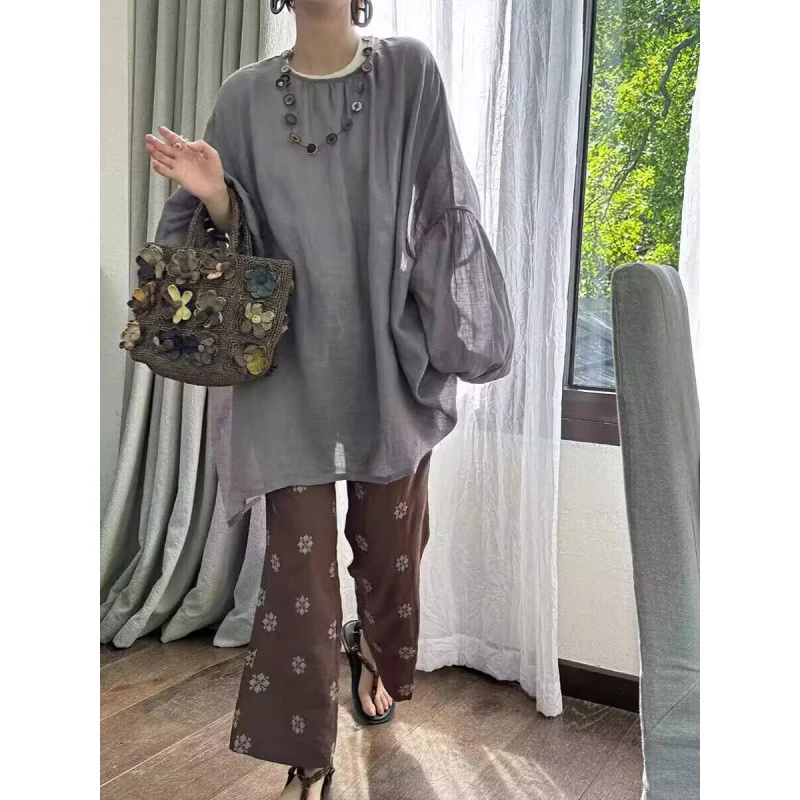 Write a lazy and relaxed thin loose sunscreen blouse top  summer new fat MM thin shirt - Deanwangkt