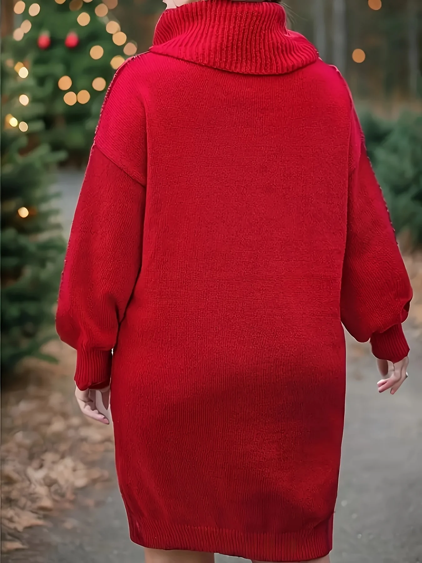 Plus Size Christmas Pattern Casual Long Sleeve Turtle Neck Sweater Dress for Fall & Winter Women's Clothing - Deanwangkt