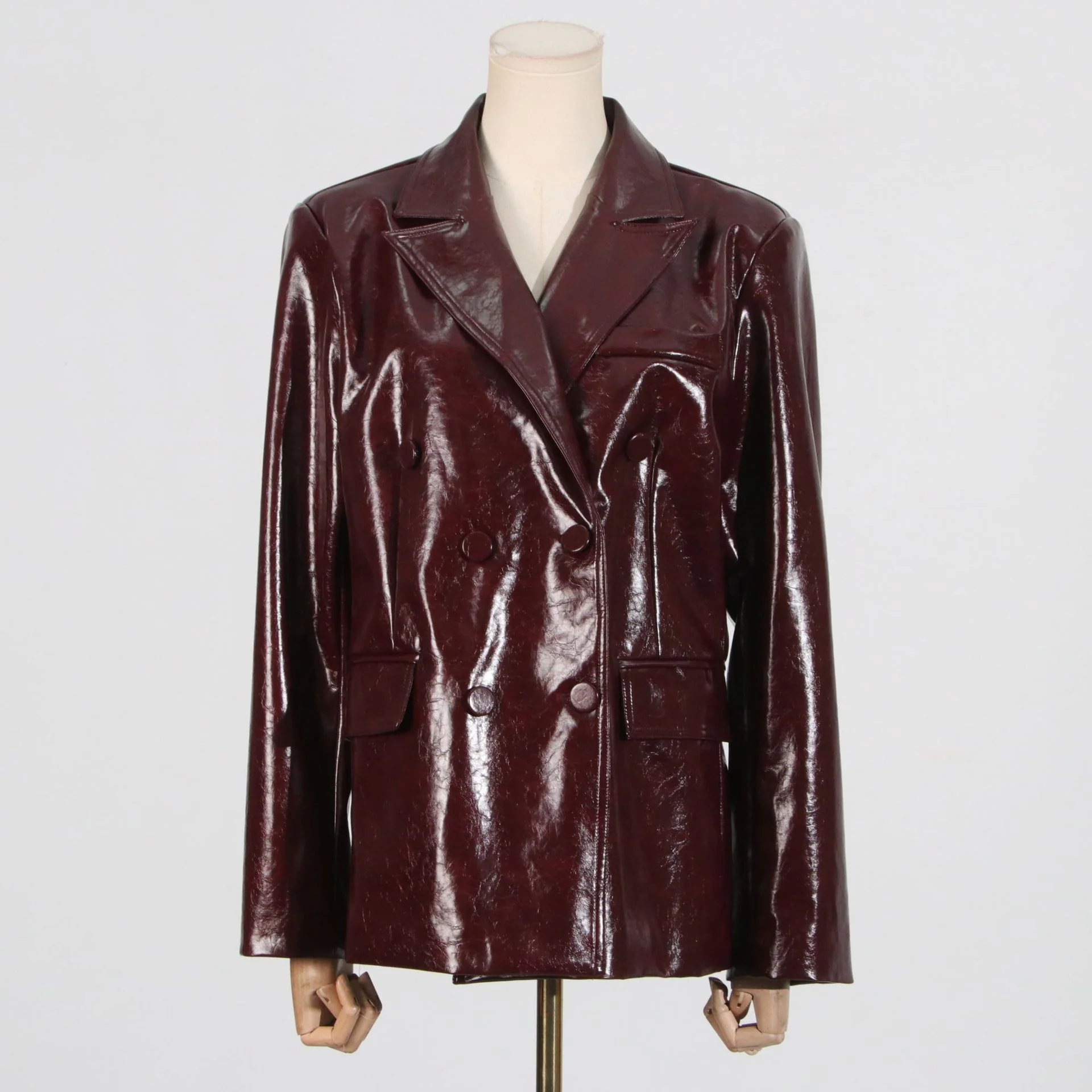 2025 spring  style Angola red retro high-end suit femininity elegant fashion patent leather two-piece set - Deanwangkt