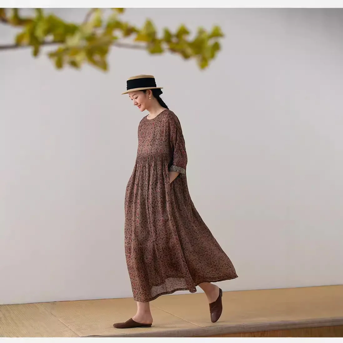 Mountain Free Soft, Light and Transparent Autumn Printing Enzyme 100 Pieces Delicate Ramie Loose Dress 220902 - Deanwangkt