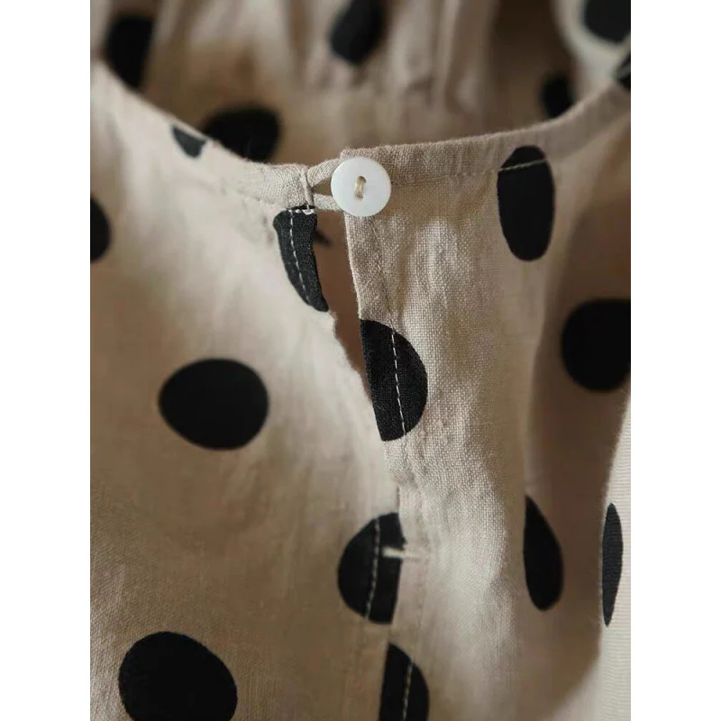 Fashion temperament polka dot short-sleeved dress women's summer new loose casual meat covering medium and long temperament skirt - Deanwangkt