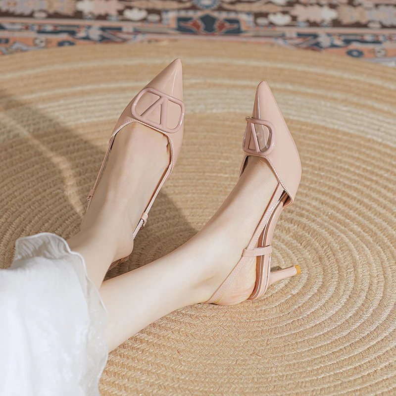 DEANWANGK  High Heels Sandals for Women  Summer New All-Match Pointed Toe Sexy V Buckle Toe Cap Stilettos Shoes Not Tired Mid Heel - Deanwangkt