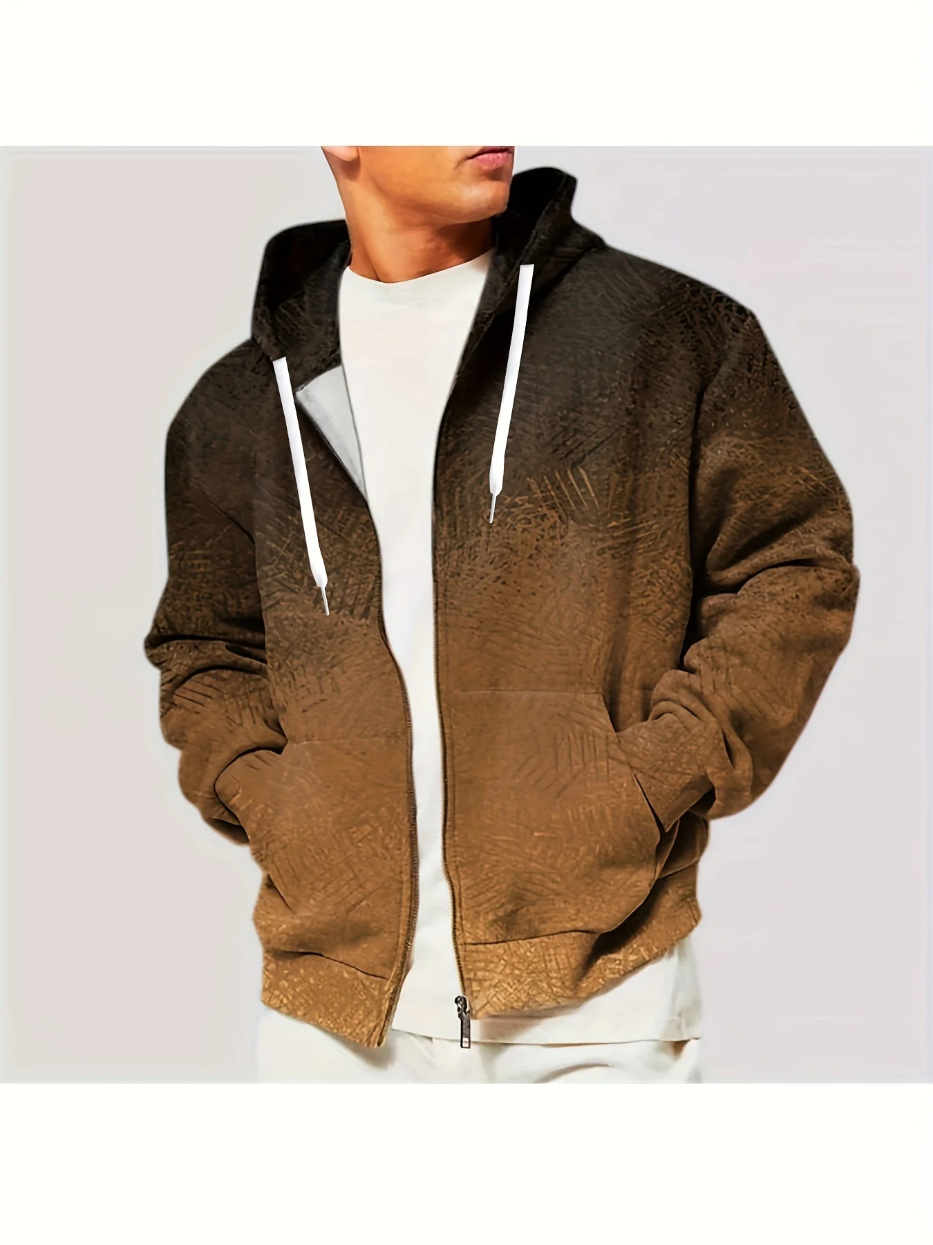 Men's 3D Digital Print Hoodie - Casual Zip-Up Sweatshirt with Kangaroo Pocket, Polyester Blend, Machine Washable - Perfect for Fall & Winter, PLUS SIZE - Deanwangkt