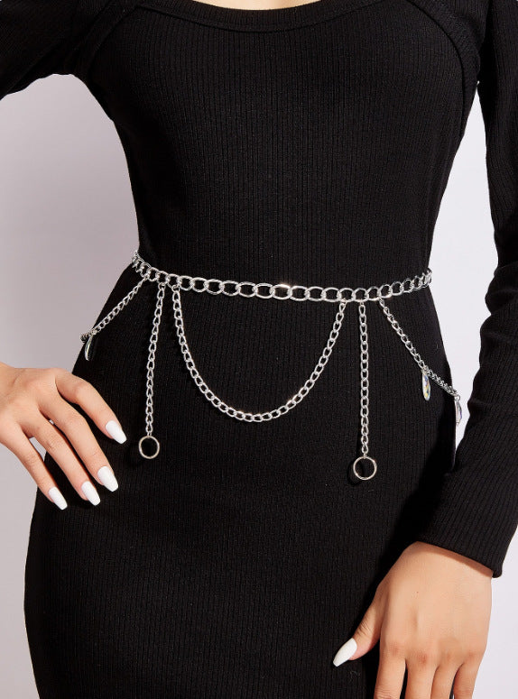 2025  3119 New hot-selling ring pendant crystal grain pendant fringed chain side pendulum chain handmade waist chain body chain - Deanwangkt