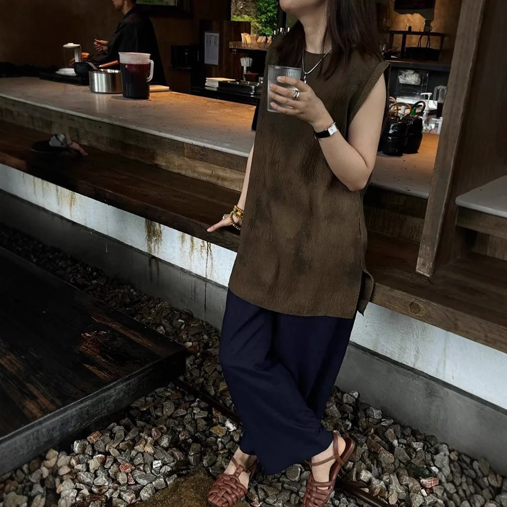 Siyuan, new Chinese handmade tie-dye silk vest top, high-end plant-dyed sleeveless T-shirt, women's summer 7772 - Deanwangkt