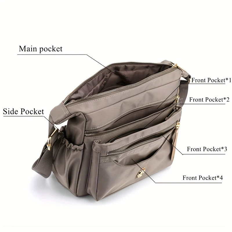 Versatile Solid Color Nylon Hobo Bag - Zipper Closure, Spacious Interior, Durable Polyester Lining, Stylish Shoulder Bag for Work and Daily Use - Womens Casual All-Match Messenger Bag - Deanwangkt