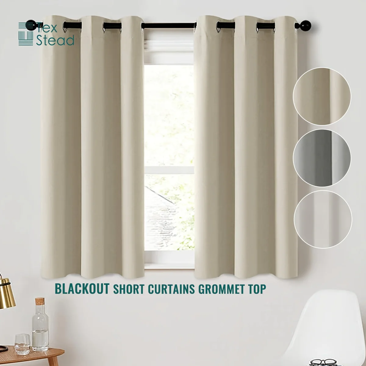 2-Piece Blackout Valance Panels - Room Darkening, Grommet Top, Half Window Treatment for Kitchen, Bathroom, Basement, Living Room, Office - Easy Home Decor Solution - Deanwangkt