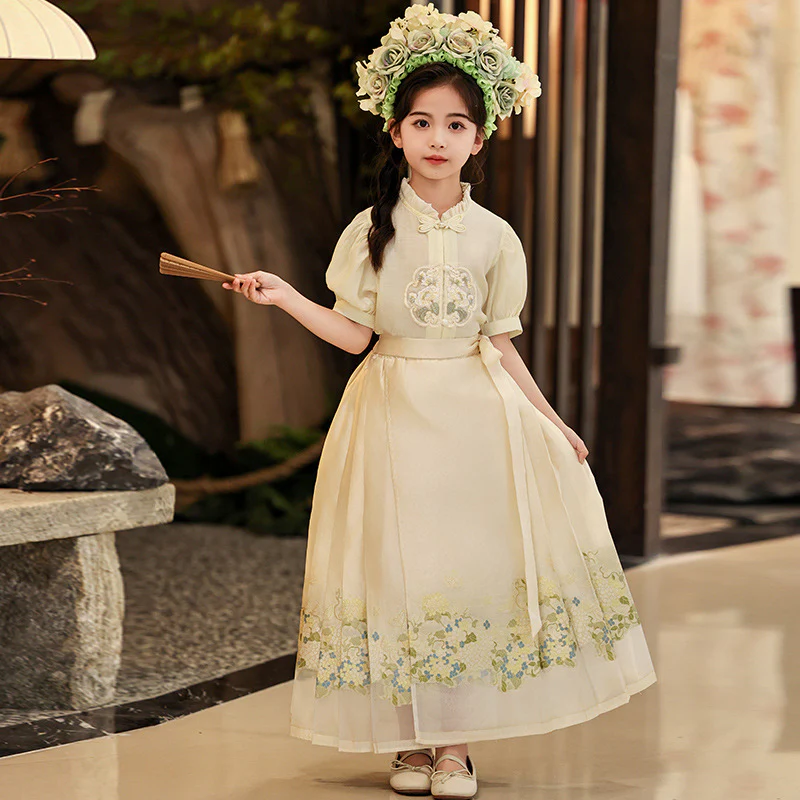 Girls Horse-Face Skirt Suit Summer Hanfu Parent-Child National Style Ancient Tang Suit Children's Summer Clothing New Chinese Costume - Deanwangkt