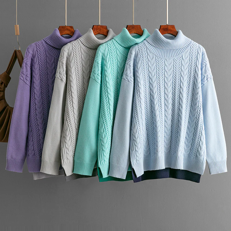 DEANWANGKT Two-color splicing jacquard loose 2025-looking thin top autumn and winter New new long-sleeved twist knitted sweater - Deanwangkt