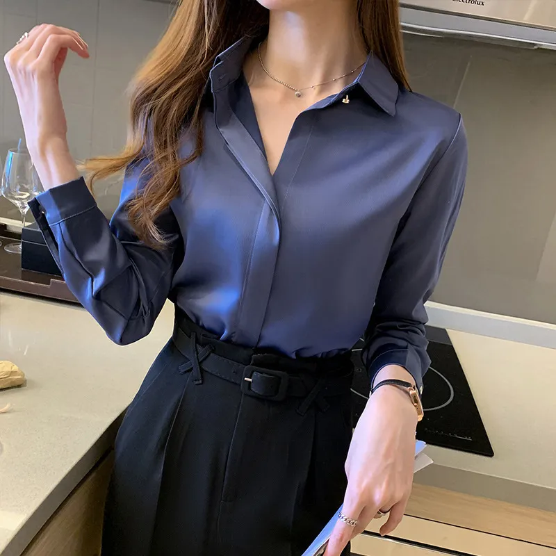 Women's Blouses Shirts Silk Women's Shirt Long Sleeve Fashion Woman Blouses Satin Top Female Shirts and Blouse Basic Ladies Tops OL Women Clothing 230503 - Deanwangkt
