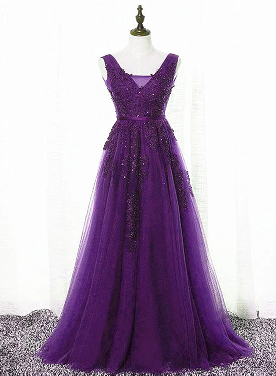 Solvbao Beautiful Purple Tulle A-line Party Dress, Long Bridesmaid Dress - Deanwangkt