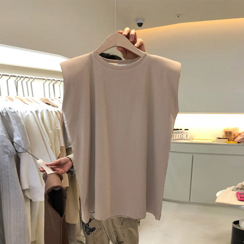 deanwangkt White Sleeveless T-shirt Women's Loose  Summer Fashion Camisole T-shirt Student Top Ins Polyester Pullover round Neck - Deanwangkt