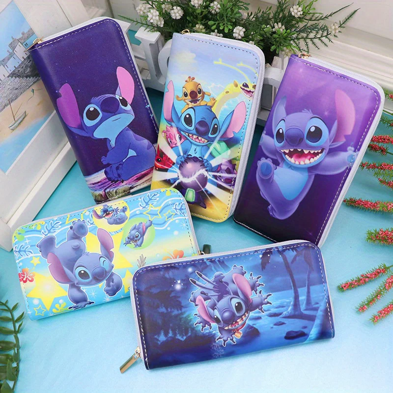 Disney Stitch Enchanting Cartoon Long Wallet - Fashionable Multi-Card & Coin Purse with Zippered Clutch for Phone & Cards, Perfect Casual Style Accessory - Deanwangkt