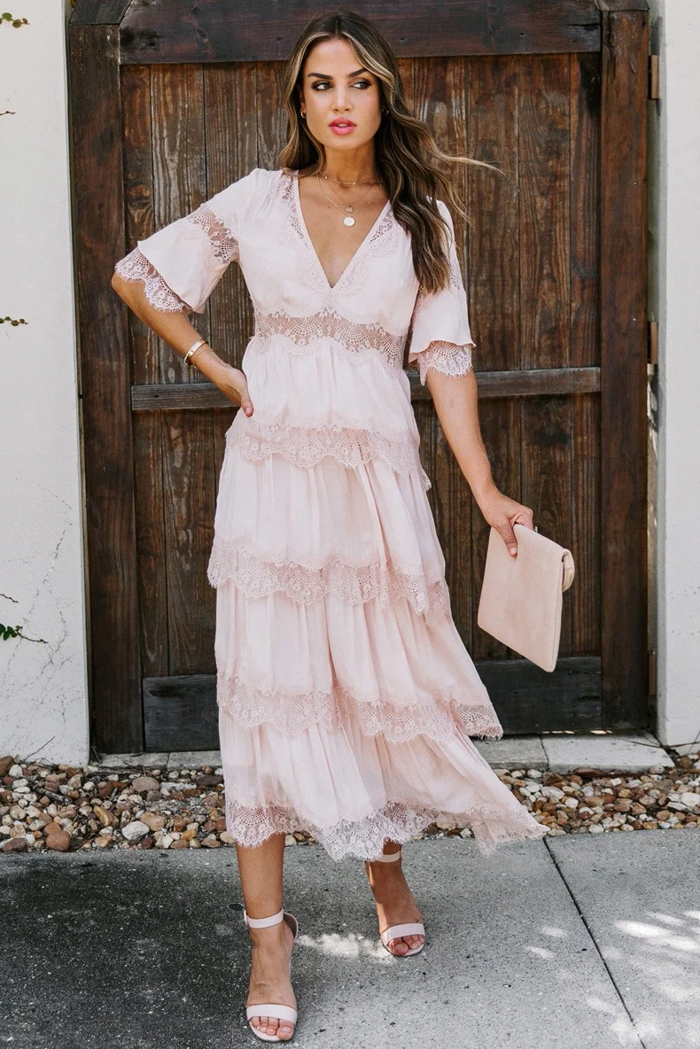 2021 spring and summer new New summer tulle dress 2025 Popular trade deep V sleeve head lace dress directly from the manufacturer - Deanwangkt