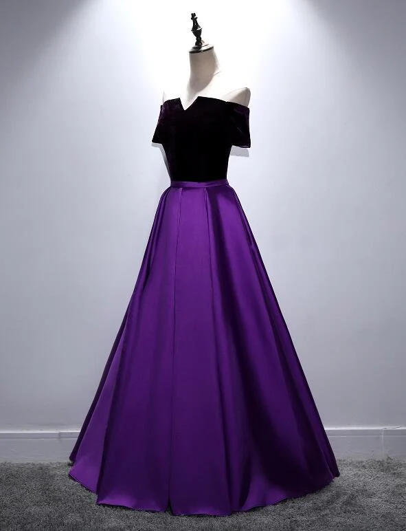 Solvbao Beautiful Purple and Black Long Party Dress, Off Shoulder Prom Dress - Deanwangkt