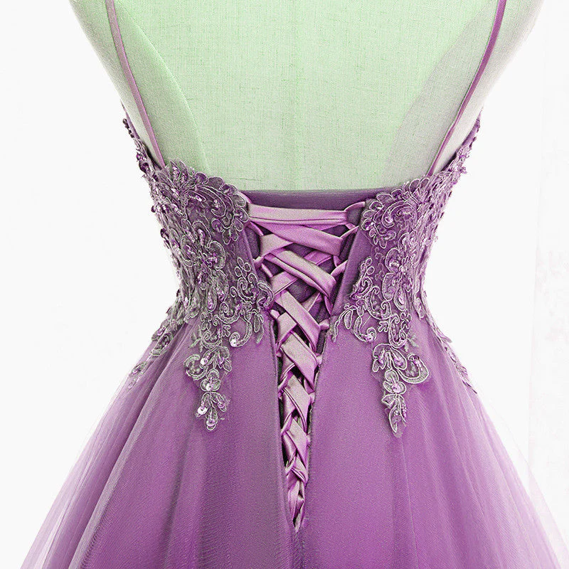 Solvbao Cute Light Purple Fashionable Homecoming Dress, High Low Straps Prom Dress - Deanwangkt