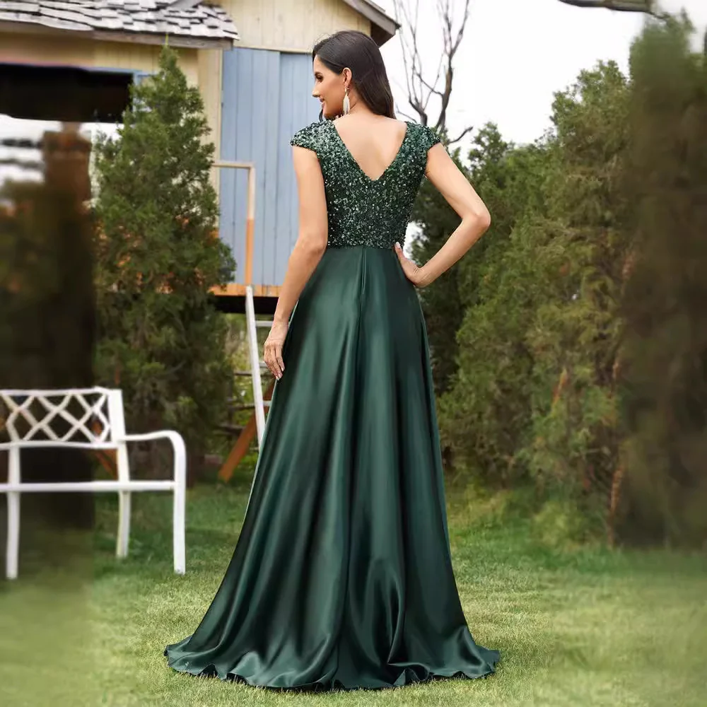 2025 dresses  dresses women's  new party temperament long deep V sequined banquet dresses - Deanwangkt