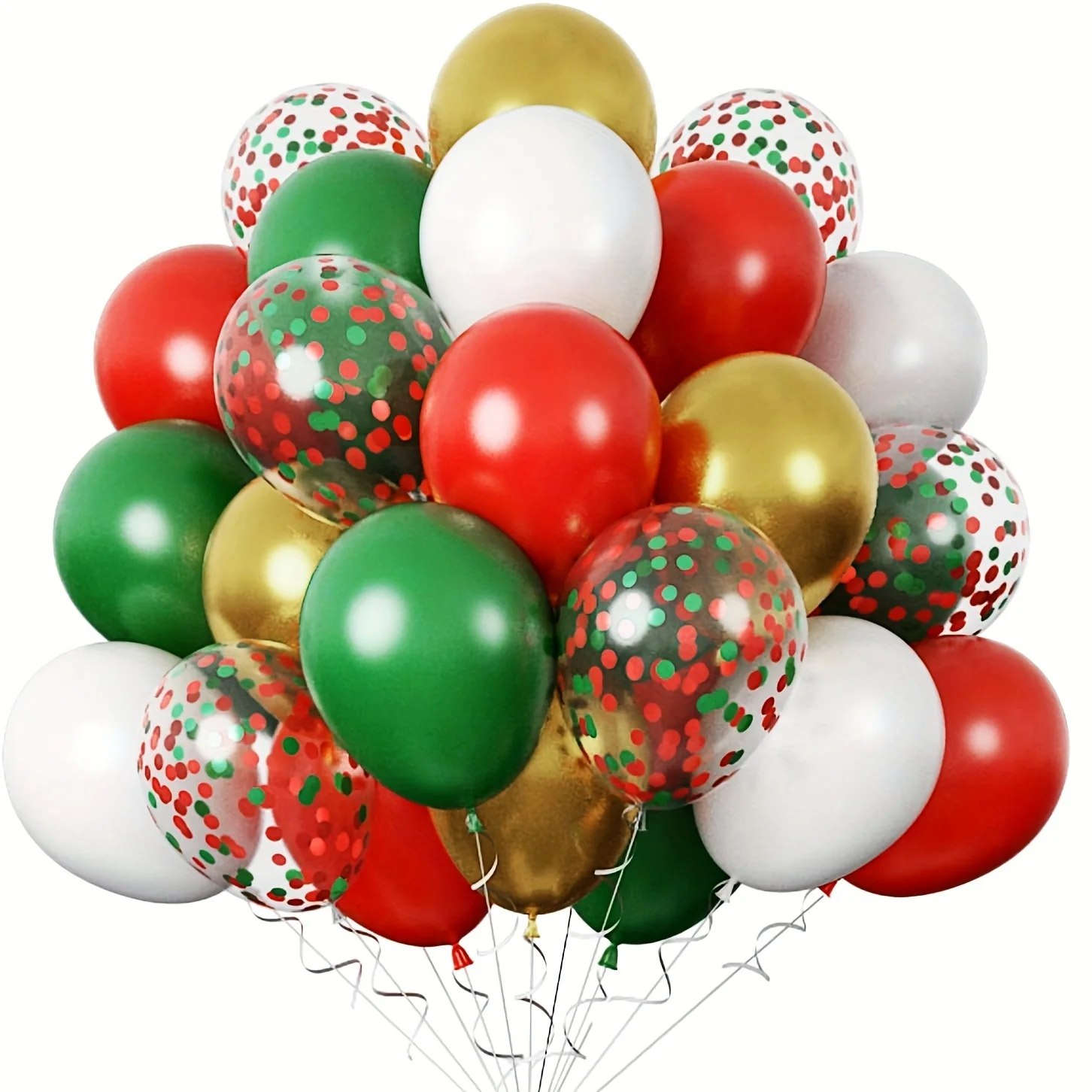 50pcs Round Rubber Balloons Mixed Color Set - 12 Inch Metallic Golden, Red & Green Confetti for Party Decorations, Suitable for Ages 14+, Versatile for Christmas, New Year, Weddings, Valentines & Universal Celebrations - Deanwangkt