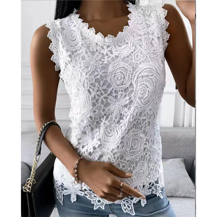 DEANWANGKT  Cross Border Independent Station  Wish Best Selling Women's Clothes  Summer New Top Vest Lace Shirt - Deanwangkt