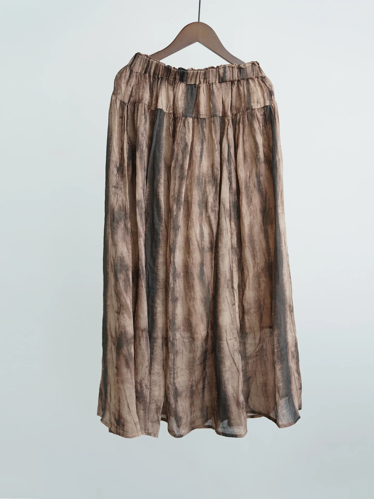 retro and old natural persimmon-dyed printed ramie skirt, double-layer pendulum travel dress B24249 - Deanwangkt