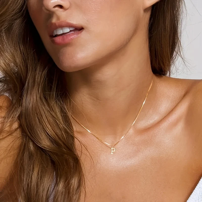 Women's Box Necklace, Smooth Letter Necklace, Plated English Letter Pendant, Clavicle Chain - Deanwangkt