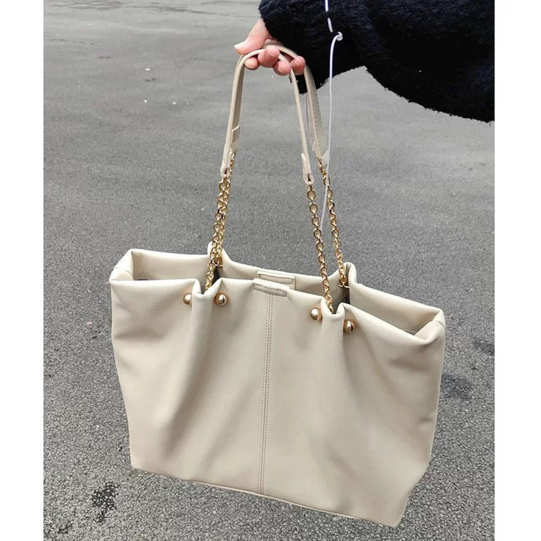 Bag  New Soft Leather Tote Large Capacity Female Niche High Sense College Student Class Portable Shoulder Bag - Deanwangkt