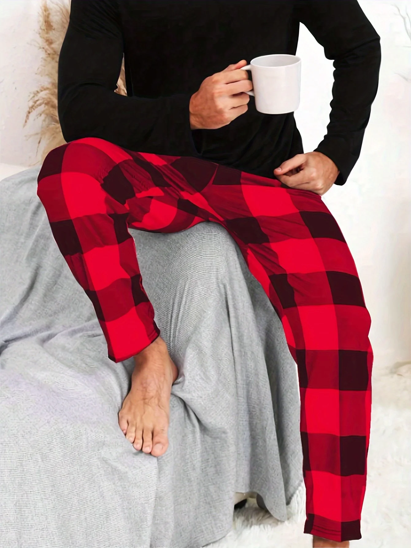 Men's Simple Style Plaid Pattern Casual Comfy Pants, Trendy Loose Stretchy Elastic Waist Home Pajamas Bottom, Suitable For Sleeping Home - Deanwangkt