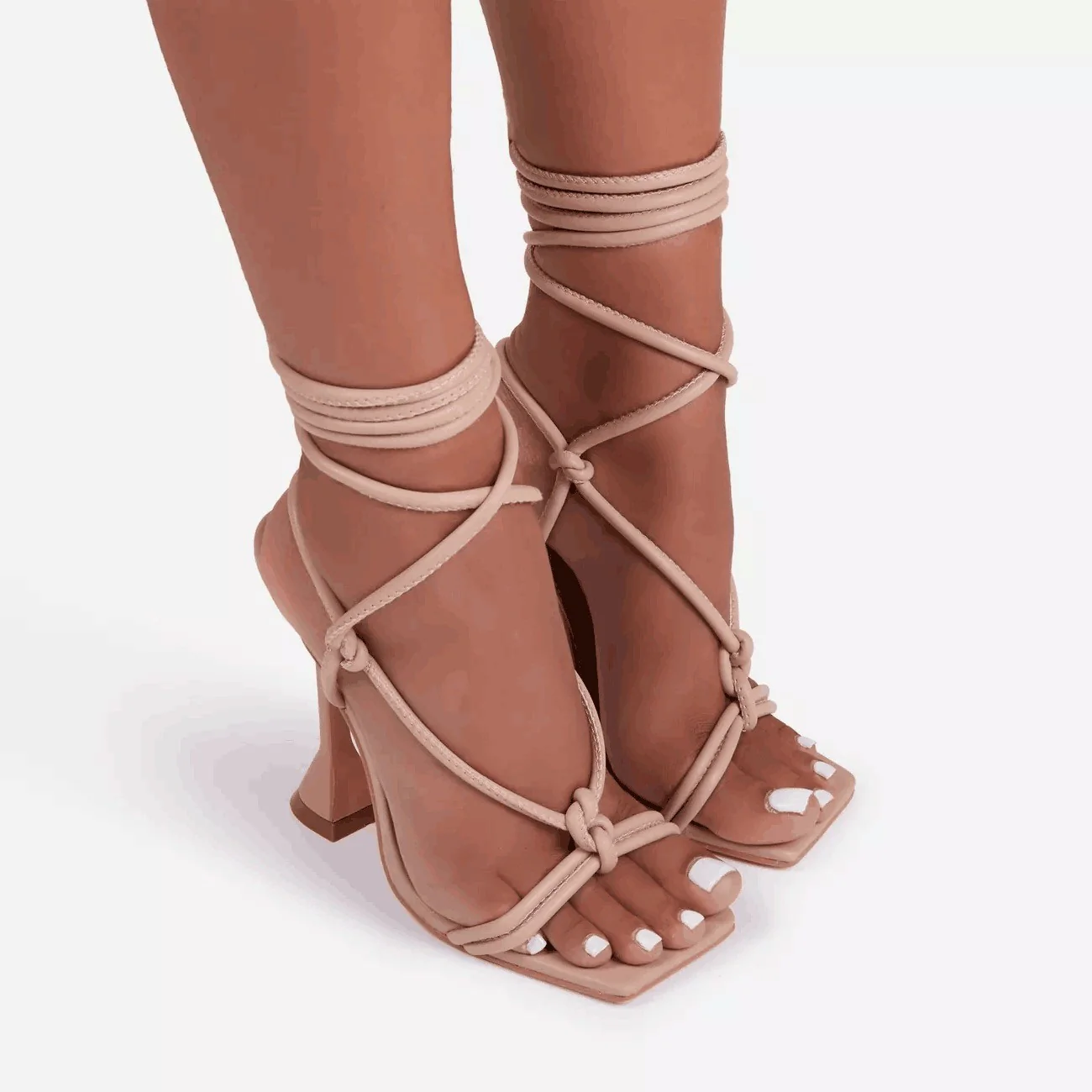 DEANWANGKT   Summer New Square Head Ankle Ring Cross Lace-up High-Heeled Sandals European and American plus Size Sexy Women's Shoes - Deanwangkt
