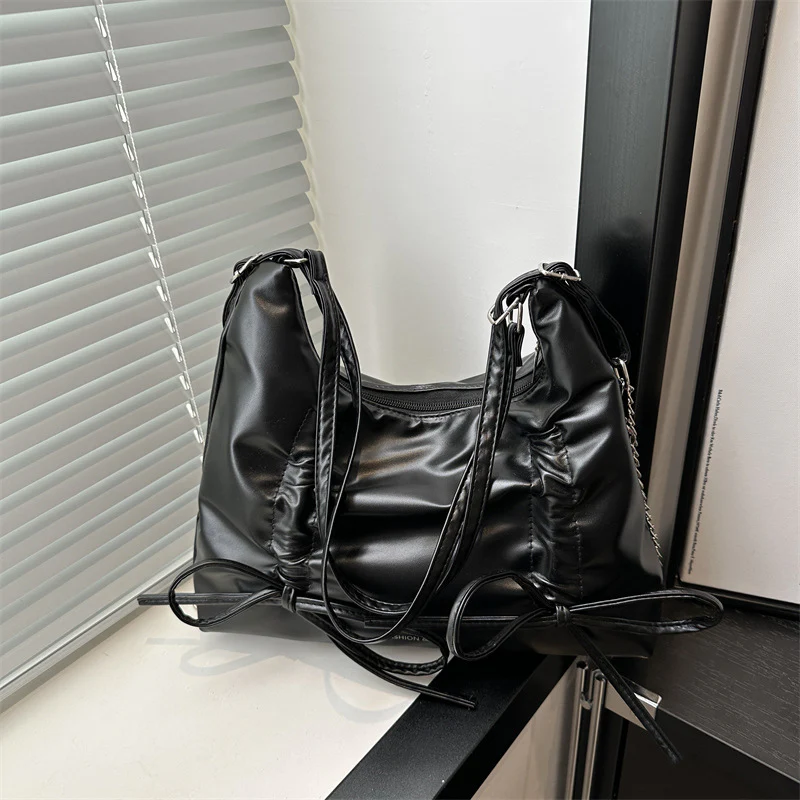 Soft Leather Large Capacity Bow Shoulder Bag Bags for Women  Spring New All-Matching Ins Underarm Dumpling Bag for Women - Deanwangkt