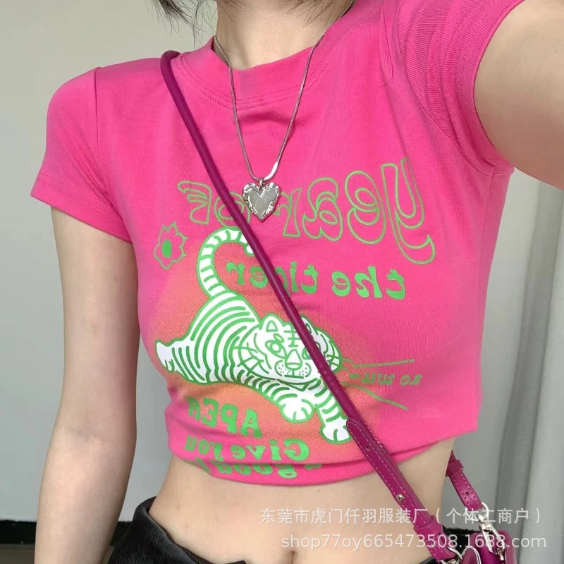 DEANWANGKT  Pure Desire Style Short Student Top Hot Girl Slim Fit  Summer New Short Sleeve T-shirt Female American Design Sense Ins - Deanwangkt