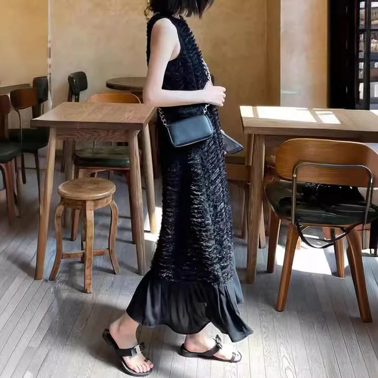 2025 (Spot) Summer Premium  Fishtail Dress Chiffon Feather Holiday Loose Sleeveless Vest Skirt - Deanwangkt