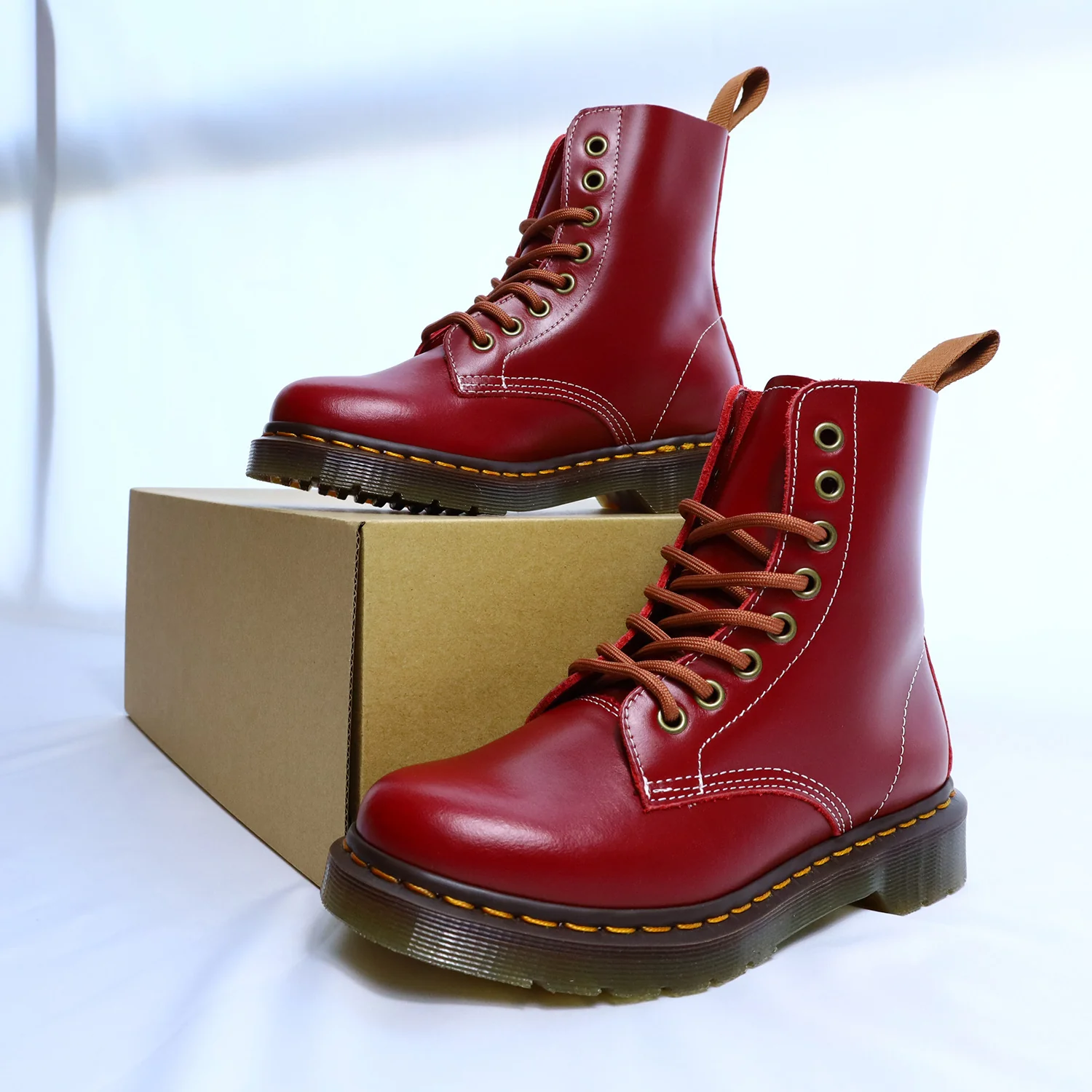 Martin Boots Women's Boots Soft Genuine Cattlehide Leather Surface Mid Heel Raise the Bottom All-Match Wine Red Casual Retro Ankle Boots - Deanwangkt