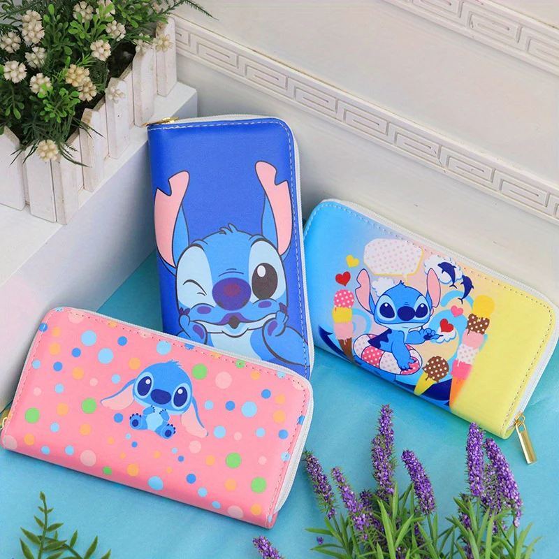 Disney Stitch Enchanting Cartoon Long Wallet - Fashionable Multi-Card & Coin Purse with Zippered Clutch for Phone & Cards, Perfect Casual Style Accessory - Deanwangkt