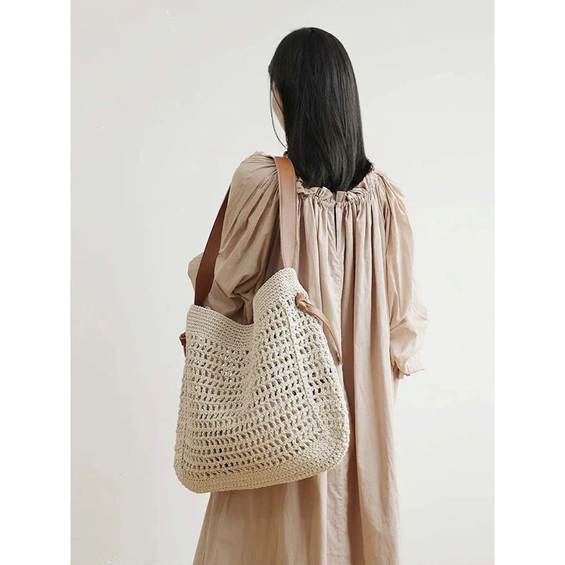 Siyuan, large-capacity rope woven hollow tote bag, seaside vacation beach bag, large bag, shoulder messenger bag 9019. - Deanwangkt