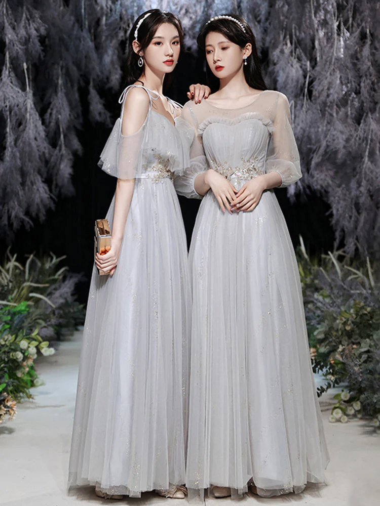 2025 Grey sister group bridesmaid clothes long and thin  new host evening dress women can usually wear bridesmaid clothes - Deanwangkt
