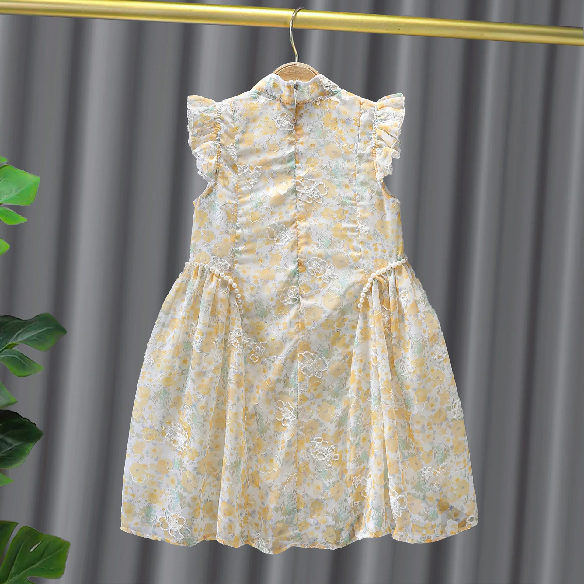 Girls' Skirt Children's Summer Clothing  Women's Lace Sleeve Chiffon Floral Cheongsam National Style Dress Girls - Deanwangkt
