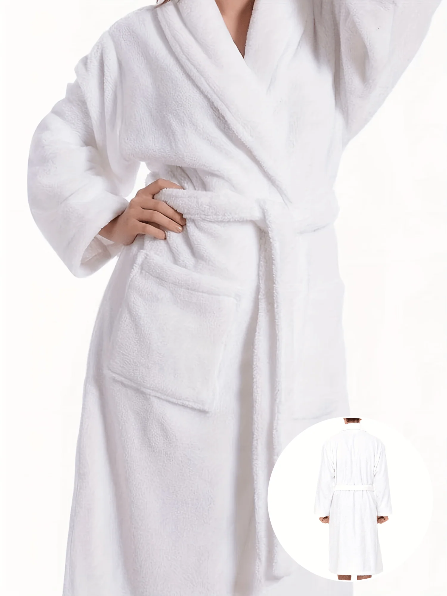 Men's Plush Flannel V-Neck Robe - All-Season Comfort, Stretch Fit, Solid Color, Sizes S-XXL - Deanwangkt