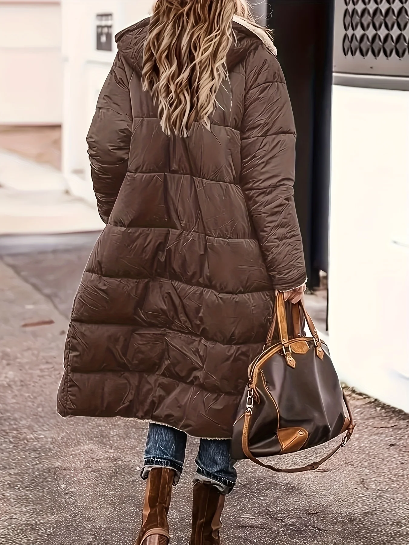 Cozy Long Sleeve Thermal Fleece Lined Zip Up Hooded Coat for Women, Casual Mid-length Fall & Winter Wear - Deanwangkt