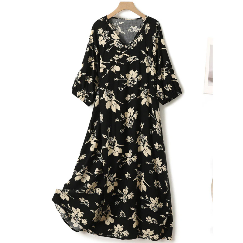 Lazy Fan Cheongsam Dress Women's  Summer New Cool Cotton Silk Dress National Style Skirt Extended - Deanwangkt