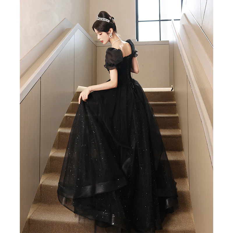 2025 Black evening dress skirt 2025 new banquet temperament high-end sense light luxury niche dinner host high-end  style - Deanwangkt
